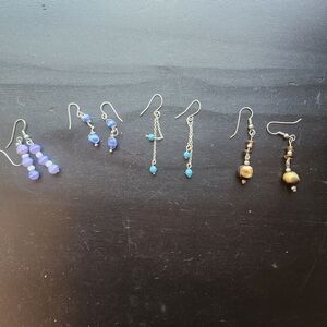 ☃️ Set Of 4!Elegant Silver and  Beaded Earrings Set